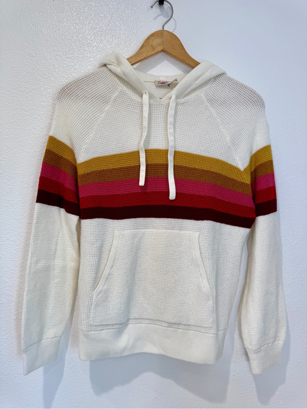 Faherty Cream Striped Throwback Hoodie Pullover Sweater Organic Cotton XS